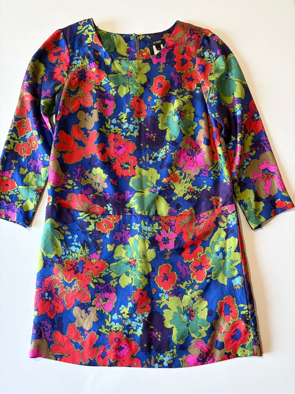 J. Crew 60’s Shift Dress Ashbury Floral Print Blue Green Orange Silk women’s 00